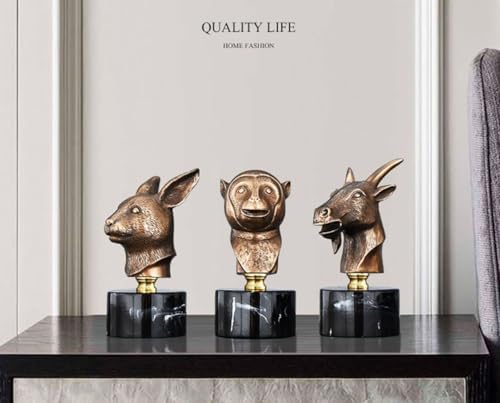 Chinese Zodiac Animal Head Sculptures with Bronze Finish and Marble Base 1