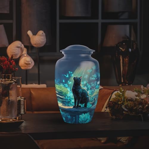 Yatskia Blue Butterfly Cat Cremation Urn for Adult Ashes
