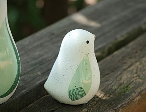 Unique Sitting Birds Figurines with Green Leaf Wings Set of 2