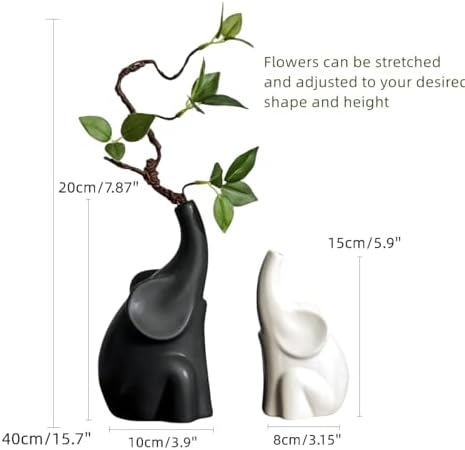 Loving Pair of Elephants with Flower Ceramic Decor Statue