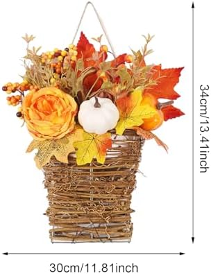 Autumn Peony Pumpkin Wall Hanging Basket Wreath