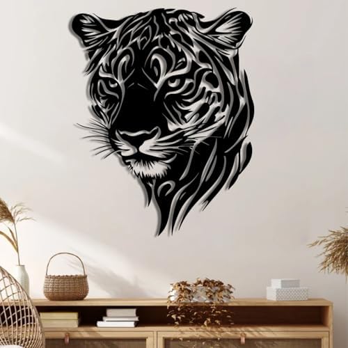 ENJOYOO Black Leopard Head Metal Wall Art 24x19in