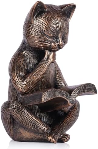 Reading Cat Figurine - 64 Inch Resin Bookshelf Decor