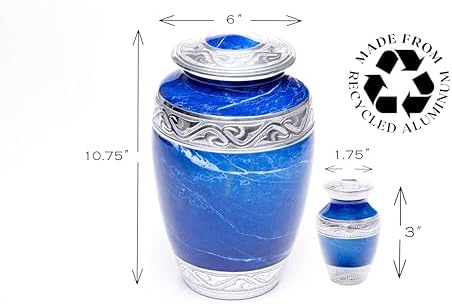 Blue Marble Cremation Urn with 4 Keepsake Urns and Velvet Case