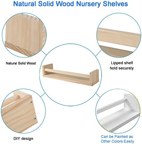 Nursery Floating Book Shelves Set of 2 Natural Wood