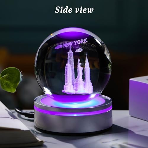 Movdyka 3D Crystal Ball Statue of Liberty Night Light Snow Globe