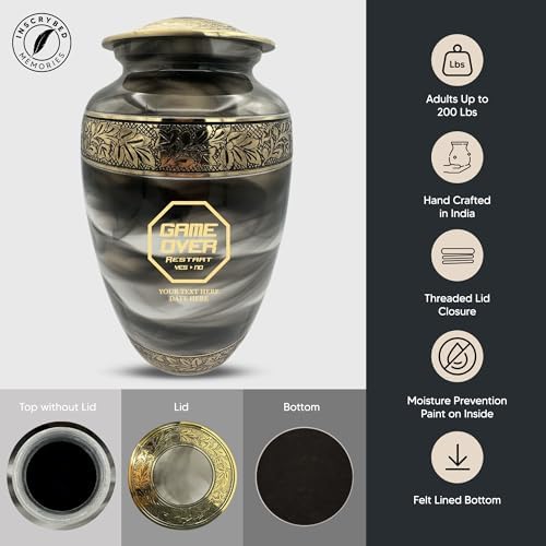Custom Cremation Urn for Gamers - Gold Engraved Design