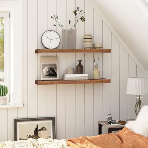 HOOBRO Floating Shelves for Wall Set of 2 315 Inch Rustic Brown