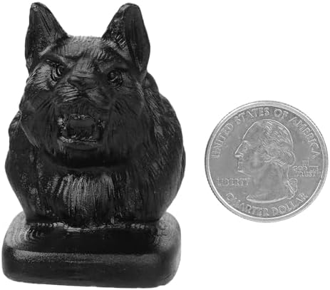 Natural Black Obsidian Wolf Head Figurine Sculpture Art Decor