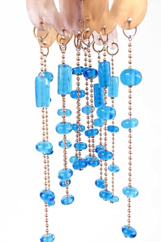 Handmade Copper Jellyfish Mobile with Blue Glass Beads