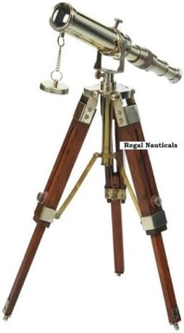 Mahira Nautical Decorative Table Telescope with Wood Tripod