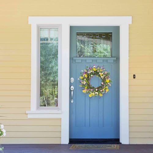 JFLORU 22 Inch Artificial Spring Wreath with Wildflowers