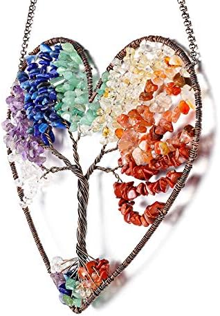 JOVIVI Double Heart Tree of Life Healing Crystal Wall Hanger