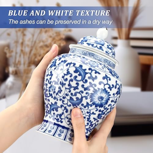 Small Blue Ceramic Cremation Urn for Adult Ashes Decoration