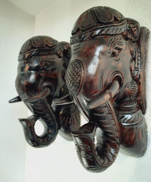 Blackperlcrafts 2 Pcs Big Elephant Statue Wooden Wall Bracket Decor