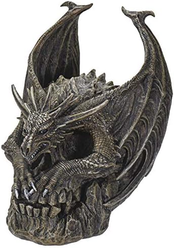 Spiral Dark Gothic Draco Dragon on Mutated Skull Figurine