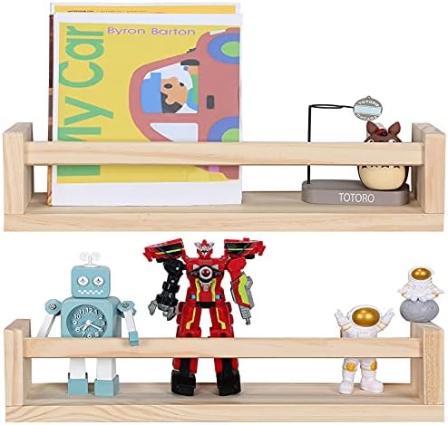 Nursery Floating Book Shelves Set of 2 Natural Wood