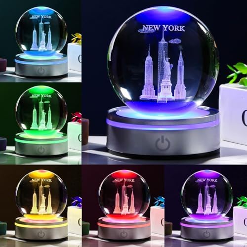 Movdyka 3D Crystal Ball Statue of Liberty Night Light Snow Globe