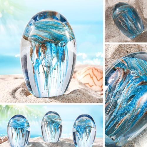 Eustuma Hand Blown Glass Jellyfish Figurine Ornament