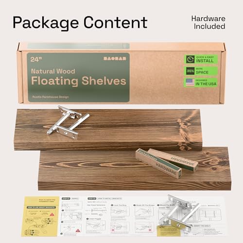 BAOBAB WORKSHOP Wood Floating Shelves Set of 2 - Rustic 24 Inch
