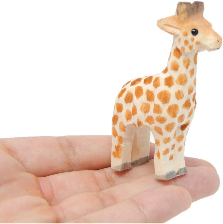 Hand-Carved Wooden Giraffe Statue - Miniature Home Decor Sculpture