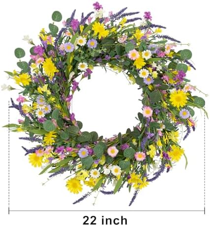 JFLORU 22 Inch Artificial Spring Wreath with Wildflowers