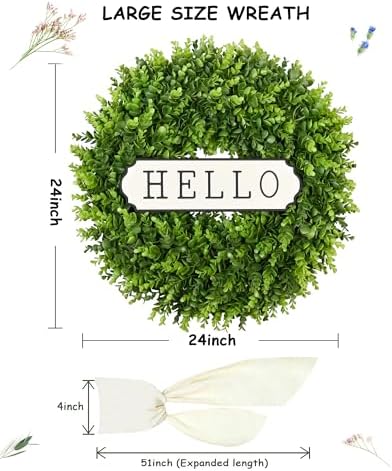 DDHS 24 Inch Artificial Boxwood Wreath for Front Door