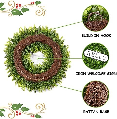 DDHS 24 Inch Artificial Boxwood Wreath for Front Door