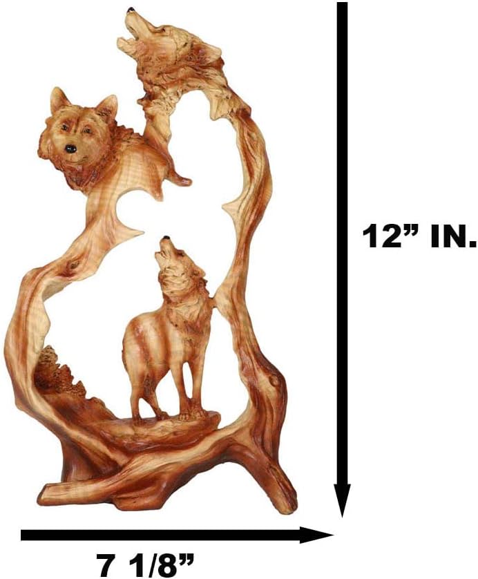 Ebros Gift Nature Rustic Faux Wood Howling Wolf Family Sculpture