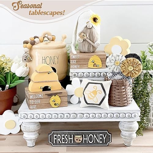 Wooden Tiered Tray Stand Set of 3 White Farmhouse Decor
