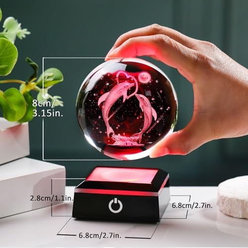 3D Crystal Ball Dolphin Night Light Snow Globe with LED Base