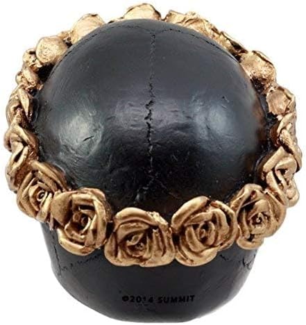 Day of the Dead Copper Rose Laurel Black Skull Figurine