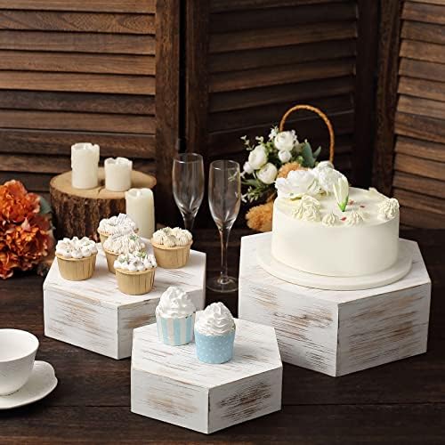 Tableclothsfactory Set of 3 Whitewashed Wooden Dessert Holders