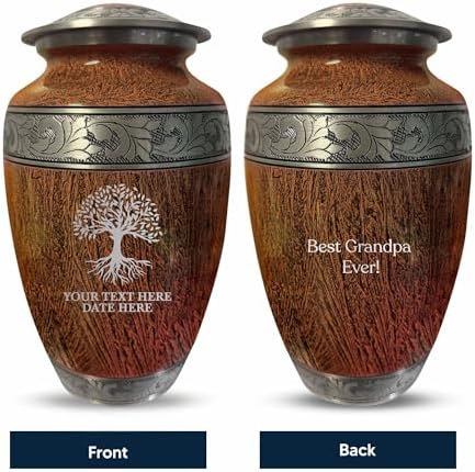 Personalized Large Adult Cremation Urn - Custom Engraved Memorial with Distressed Silver Inlay