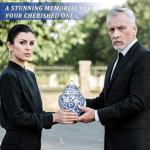 Small Blue Ceramic Cremation Urn for Adult Ashes Decoration