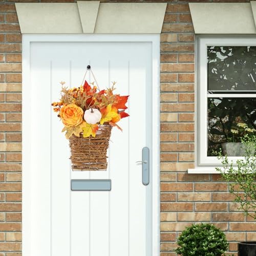 Autumn Peony Pumpkin Wall Hanging Basket Wreath