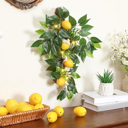 Duraaamo 20 Inch Lemon Teardrop Swag with Lights