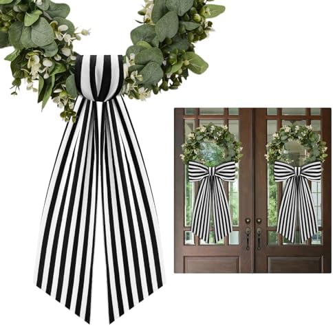 2 Pack Black and White Stripe Boxwood Wreath Sash