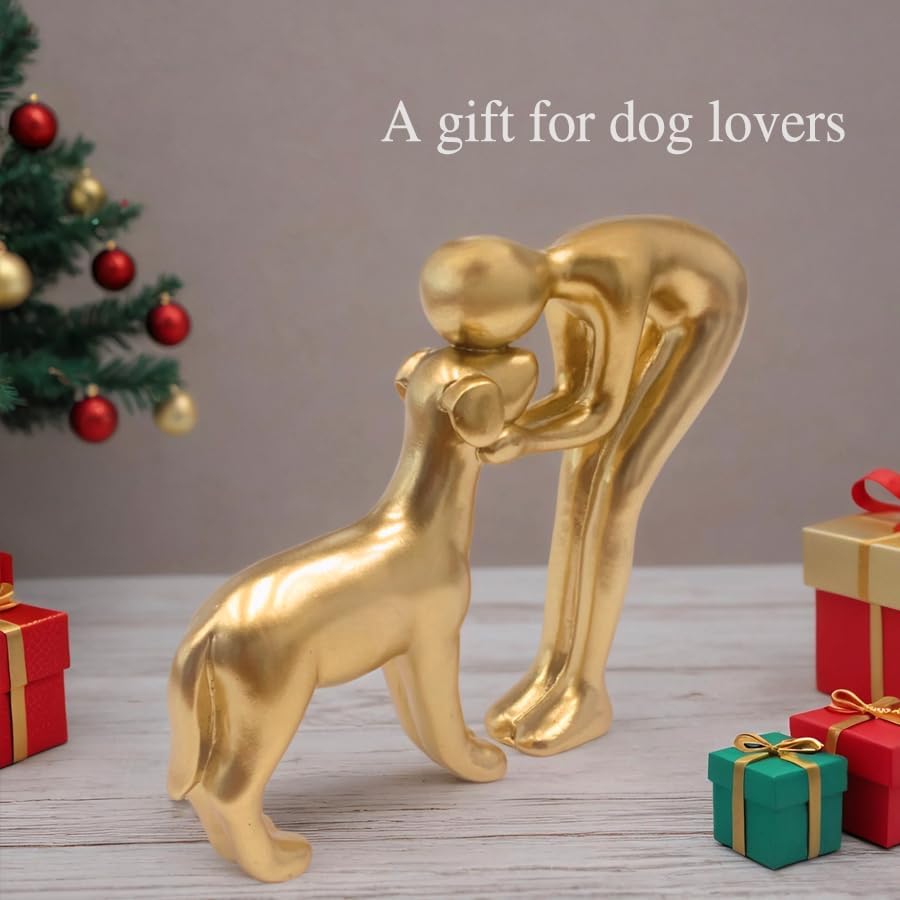 Human and Dog Statue Decoration Cute Pet Sculpture