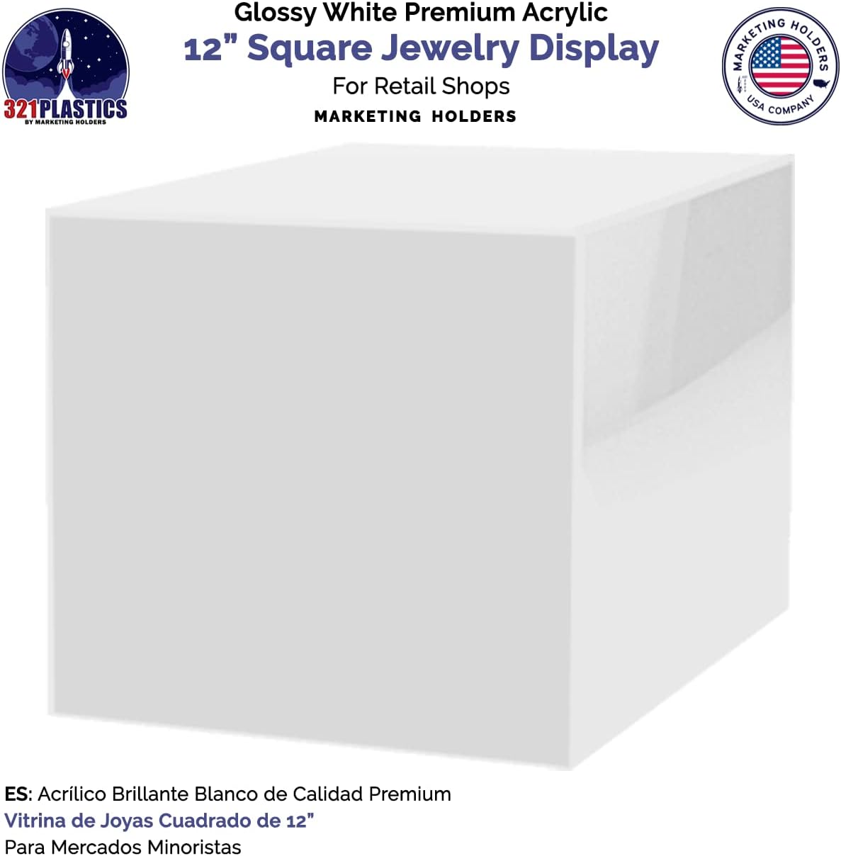 4 Pack 12 Inch White Acrylic Display Box with Open Side