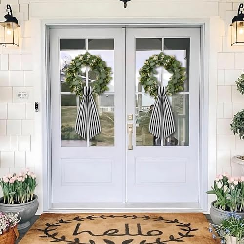 2 Pack Black and White Stripe Boxwood Wreath Sash