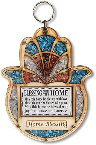 Wooden Hamsa Blessing Wall Decor with Gemstone Accents
