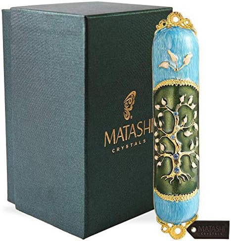 Hand Painted Enamel Mezuzah with Tree of Life Design