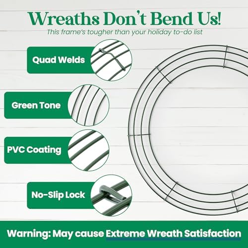 2-Pack 14 Inch Dark Green Wreath Frame with 4 Hoops