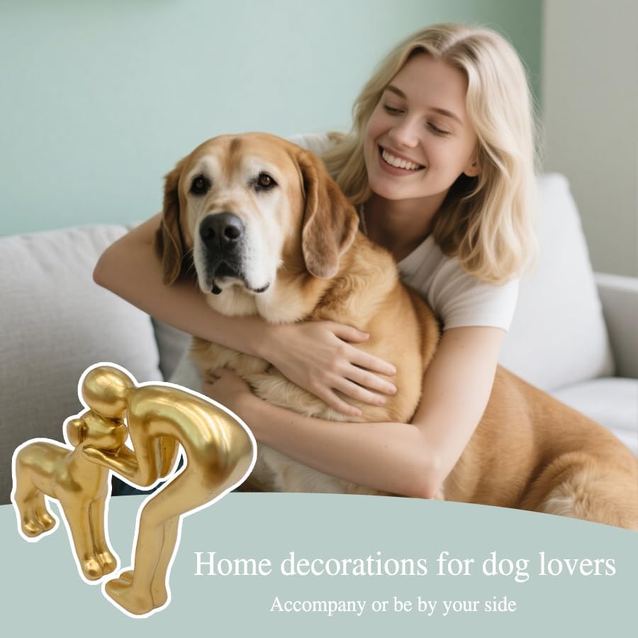 Human and Dog Statue Decoration Cute Pet Sculpture