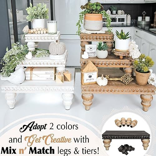 Wooden Tiered Tray Stand Set of 3 White Farmhouse Decor
