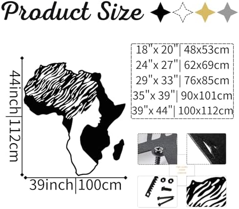 Yemwot African Woman Metal Wall Map Art - Gold 29x33 Inch