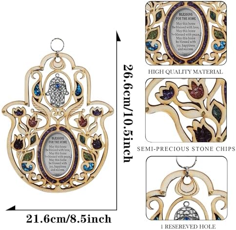 My Daily Styles Large Wooden Hamsa Wall Decor with Gemstones
