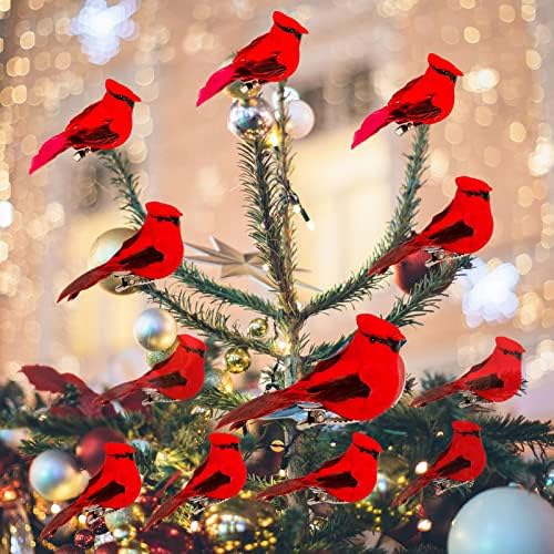 Berfutall Red Cardinal Clip On Christmas Ornament - Set of 12