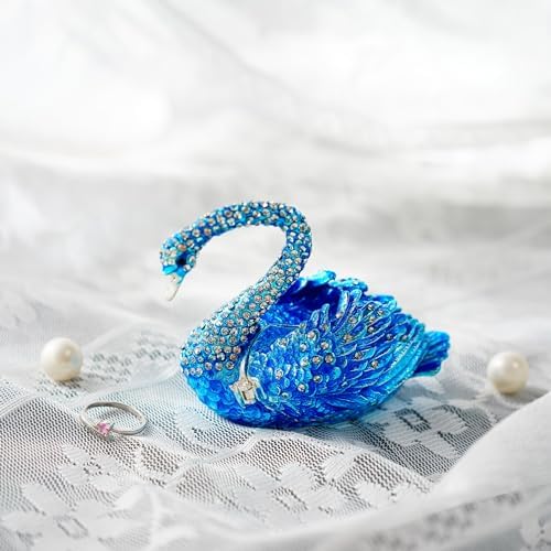 YU FENG Blue Swan Jewelry Trinket Box Collectible Figurine